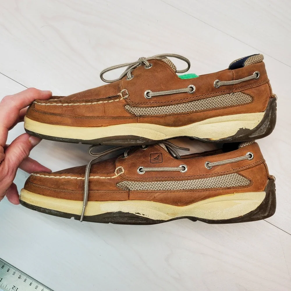 Sperry Top-Sider Billfish Mens 11.5 M Tan Brown Leather Mesh Boat Shoes Coastal